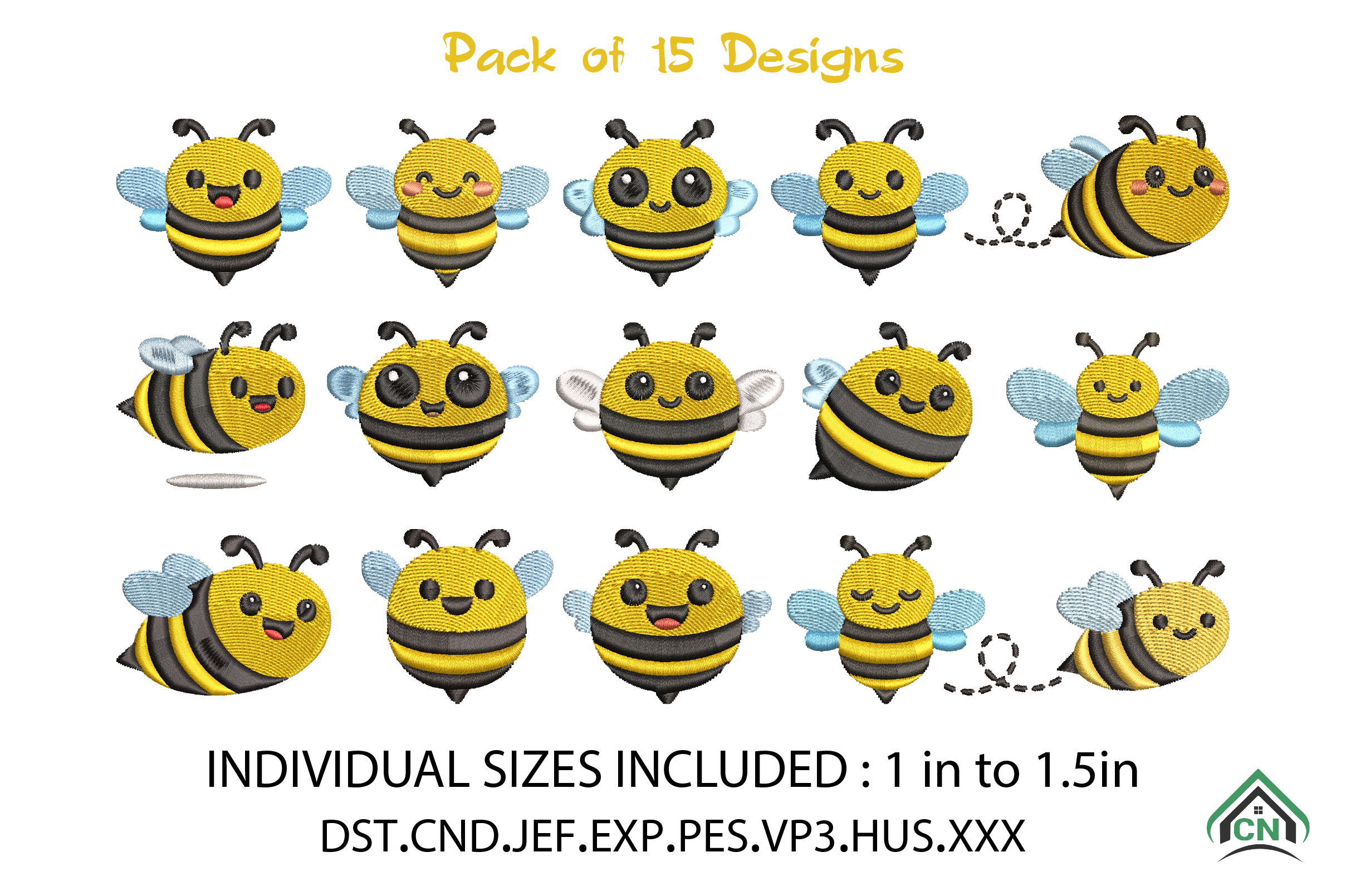 Mini Bumble Bee Embroidery Design Bundle