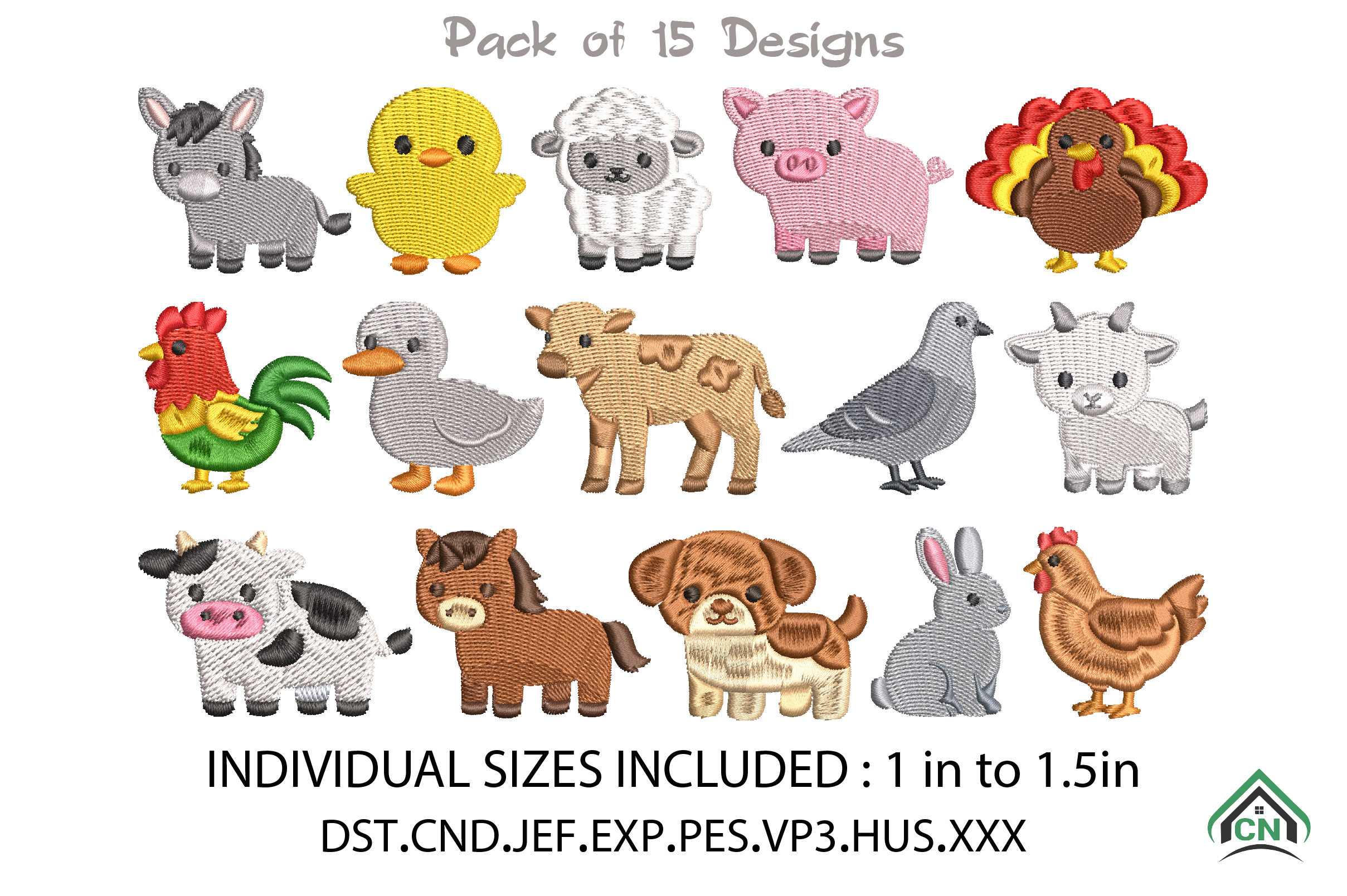 Mini Farm Animals Embroidery Bundle
