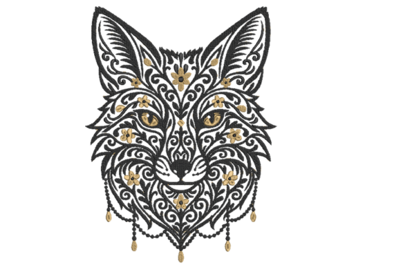 Ornate Boho Fox Gold Dangles Embroidery