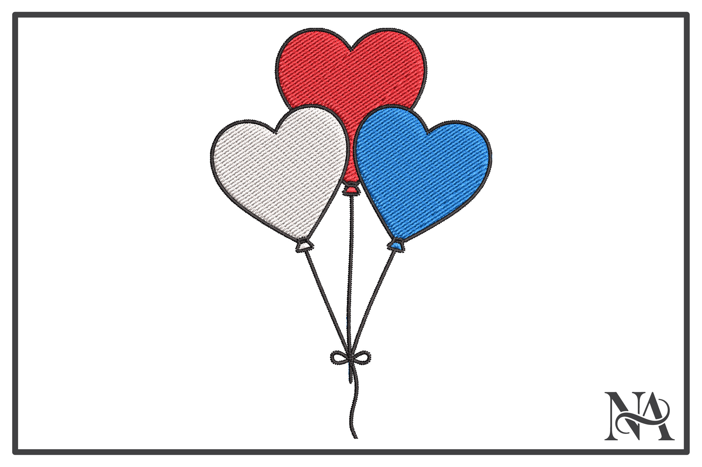 Patriotic Heart Balloons Embroidery