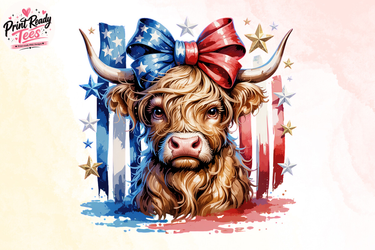 Patriotic Highland Cow Flag Splash PNG Graphic by PrintReadyTees ...