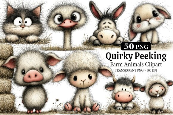 Quirky Peeking Farm Animals Clipart Graphic by KIDS ZONE · Creative Fabrica