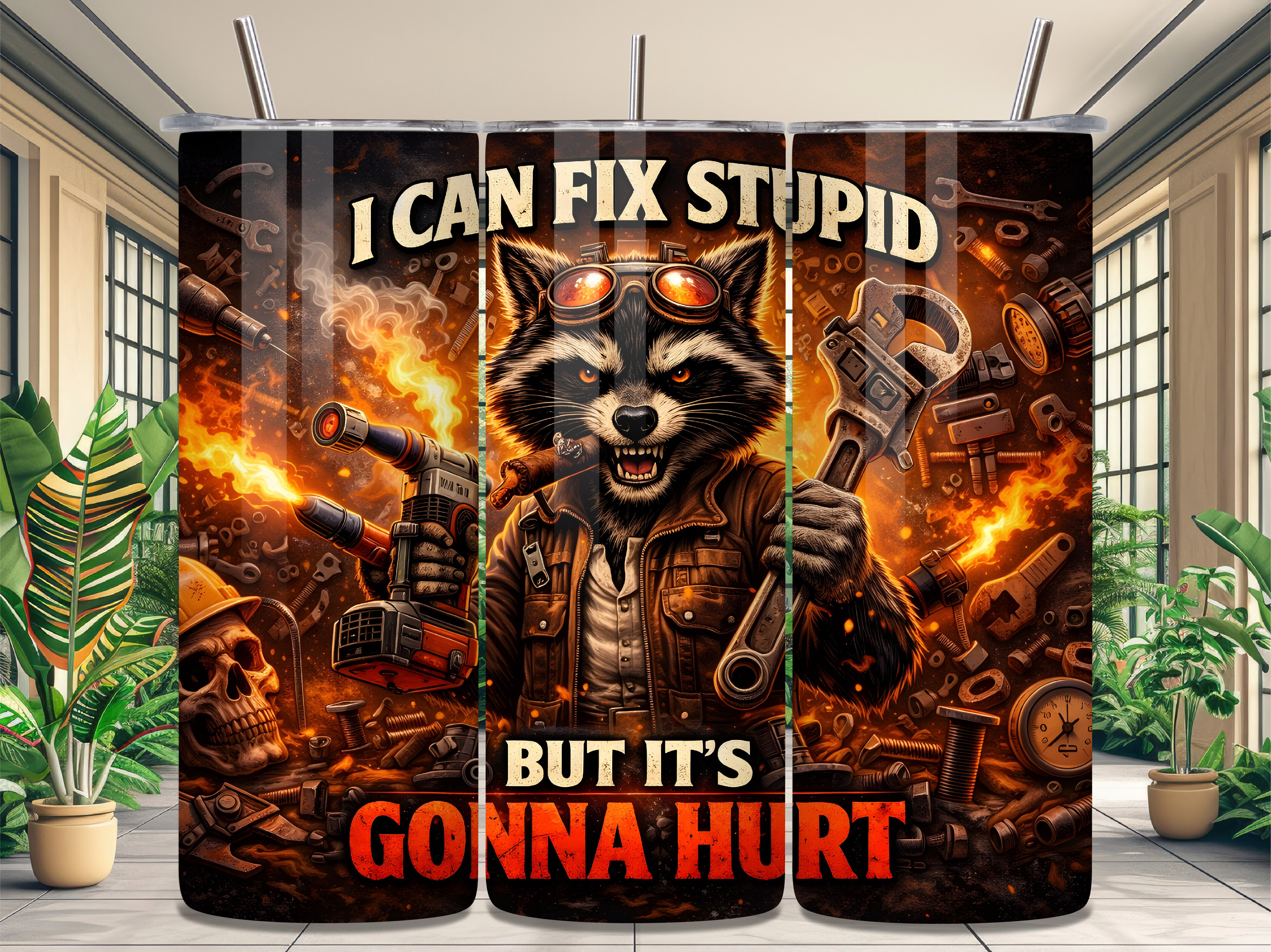 Sarcastic Raccoon Mechanic Tumbler Wrap