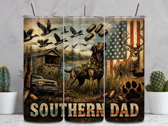 Southern Dad hunting dog tumbler wrap sublimation design for 20oz Skinny Steel tumblers