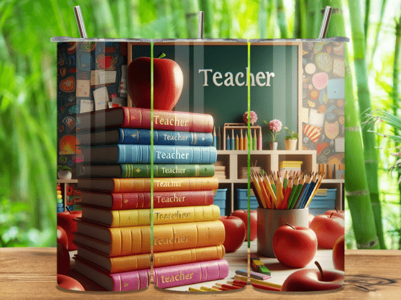 Stacked School Books Teacher Tumbler PNG