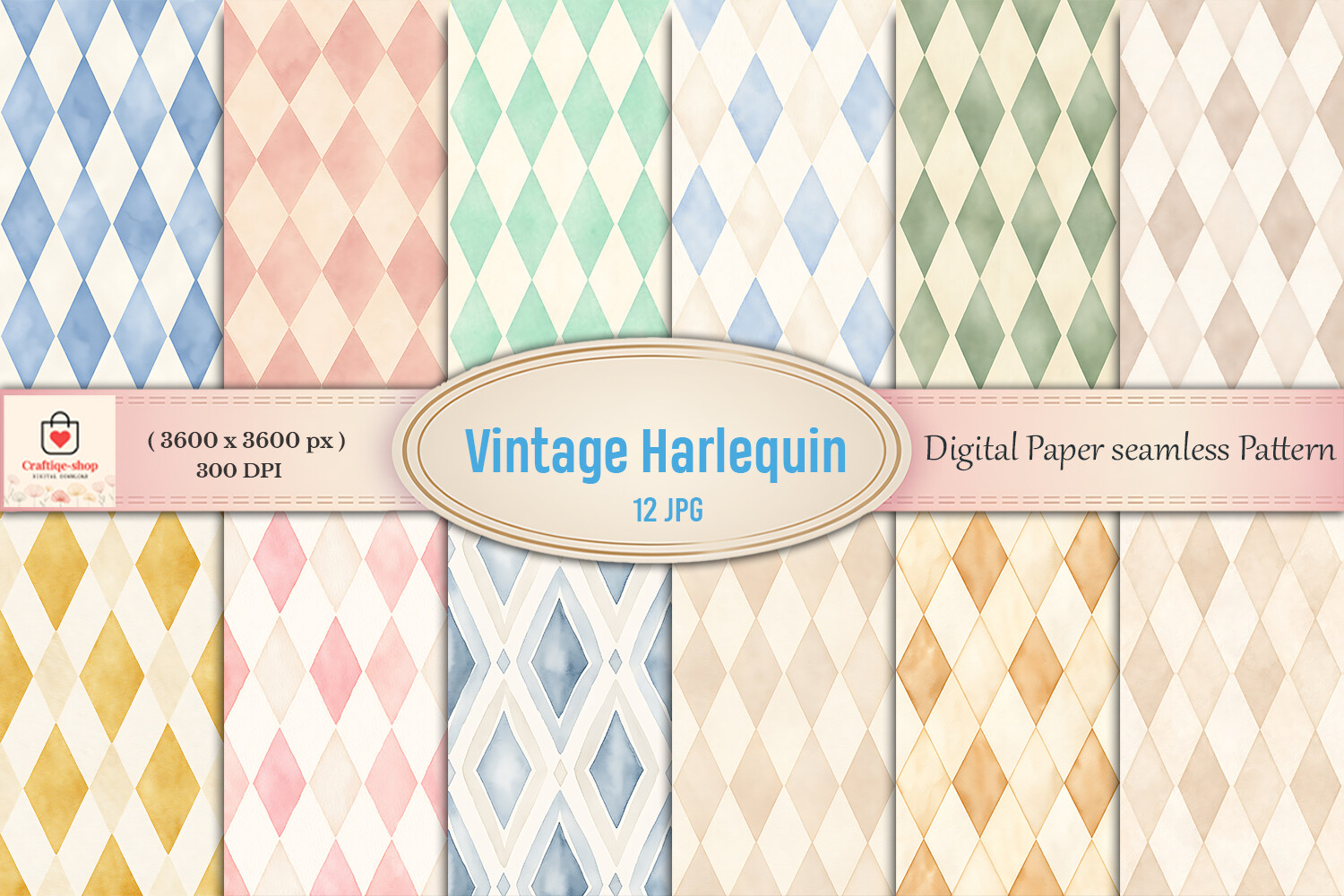 Vintage Harlequin Seamless Patterns Bund