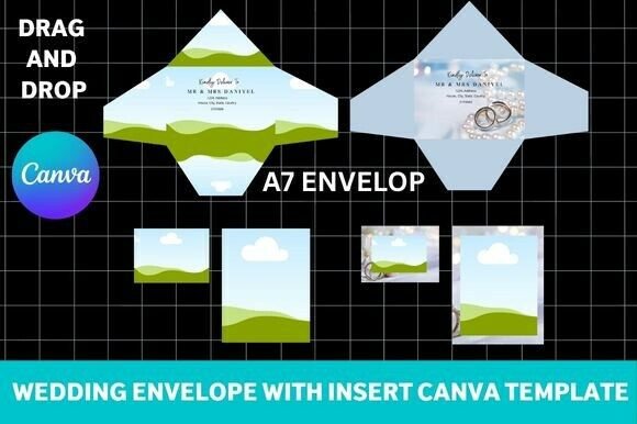 Wedding envelope Canva template with liner and matching inserts