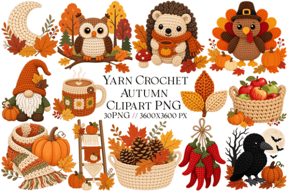 Yarn Crochet Autumn Clipart PNG