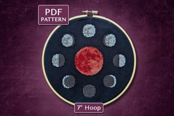 Blood Moon & Phases Cross Stitch Pattern