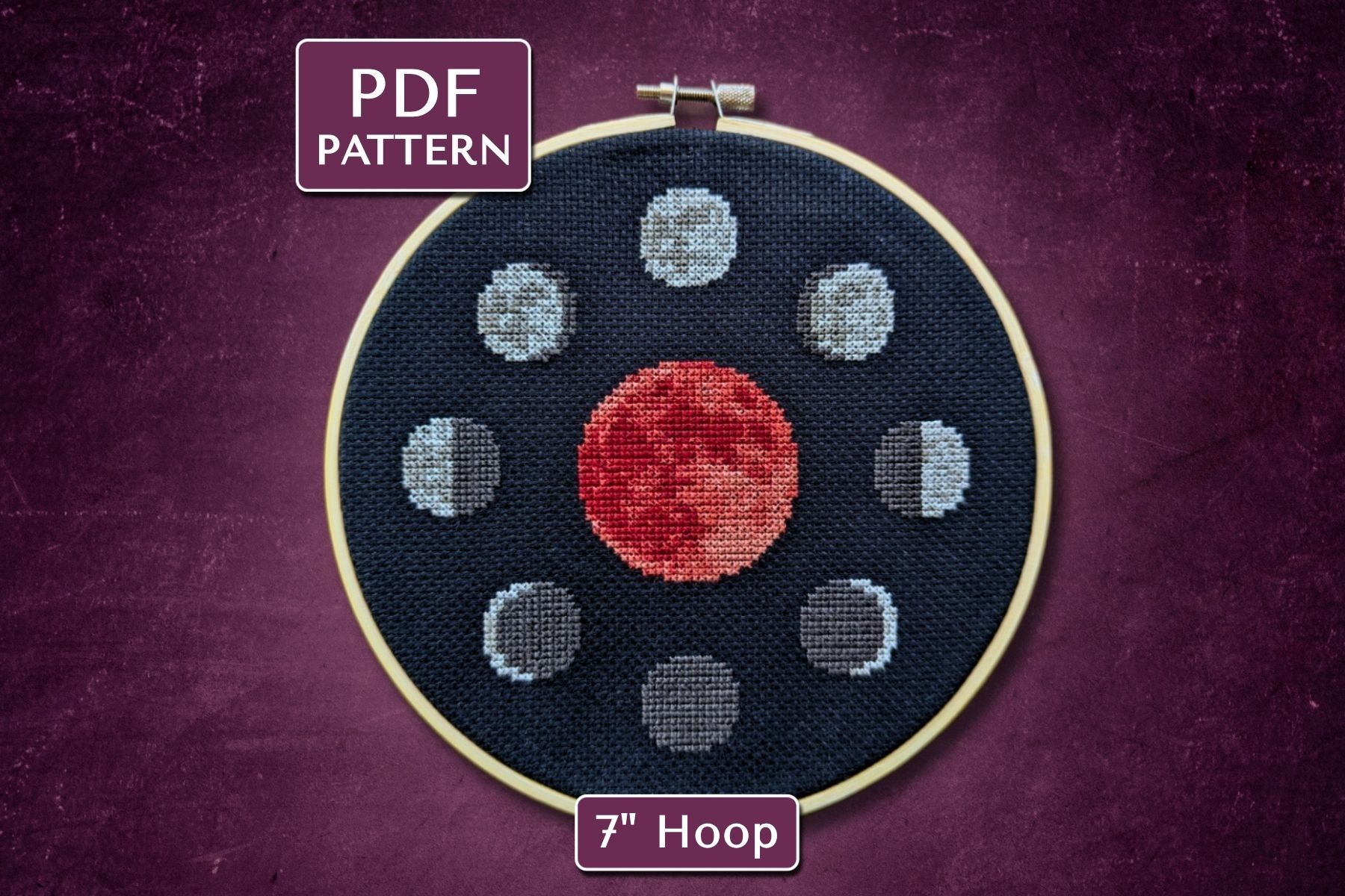 Blood Moon & Phases Cross Stitch Pattern