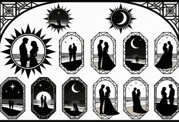 Couple Silhouette Beach Sun Moon SVG