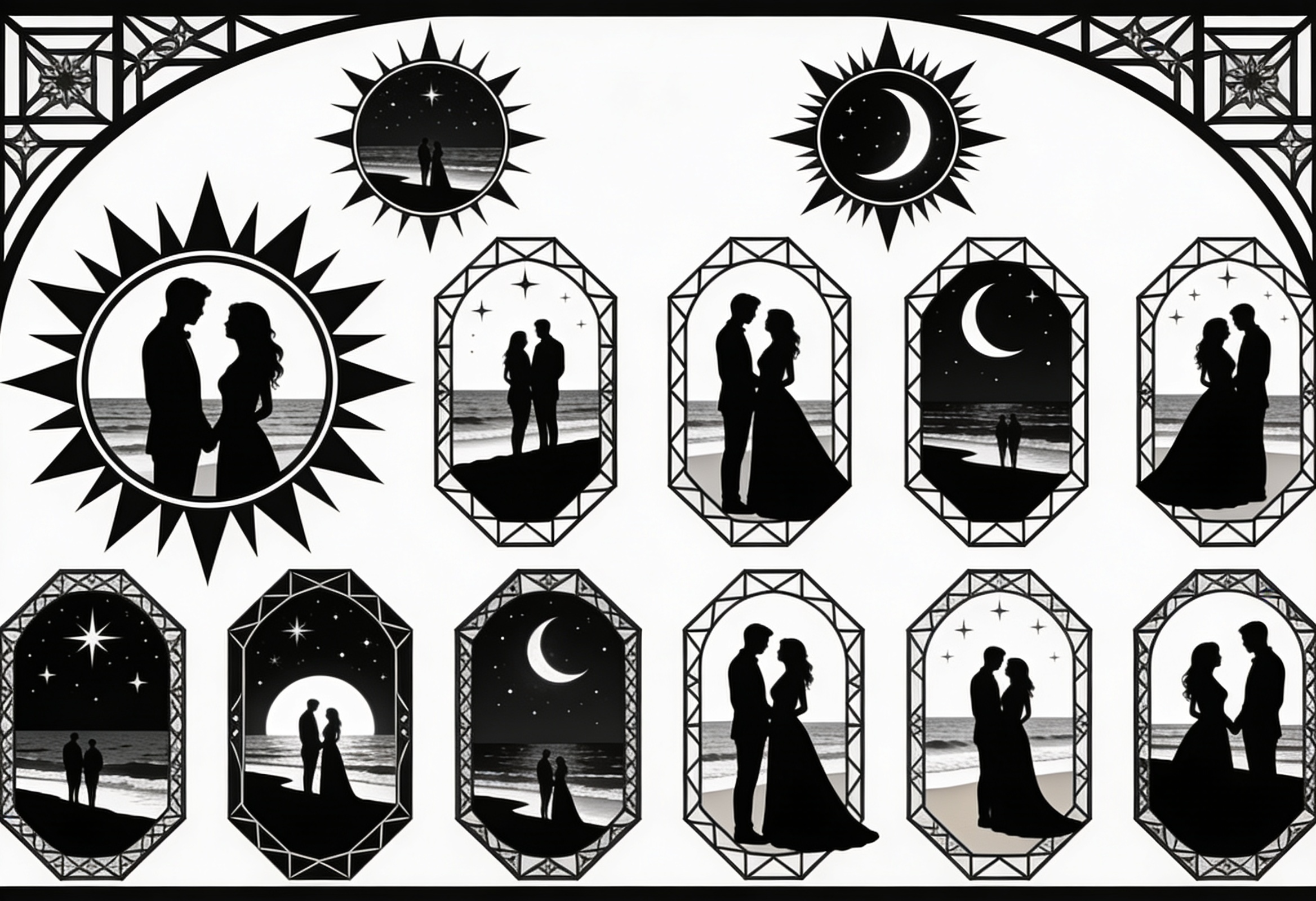 Couple Silhouette Beach Sun Moon SVG