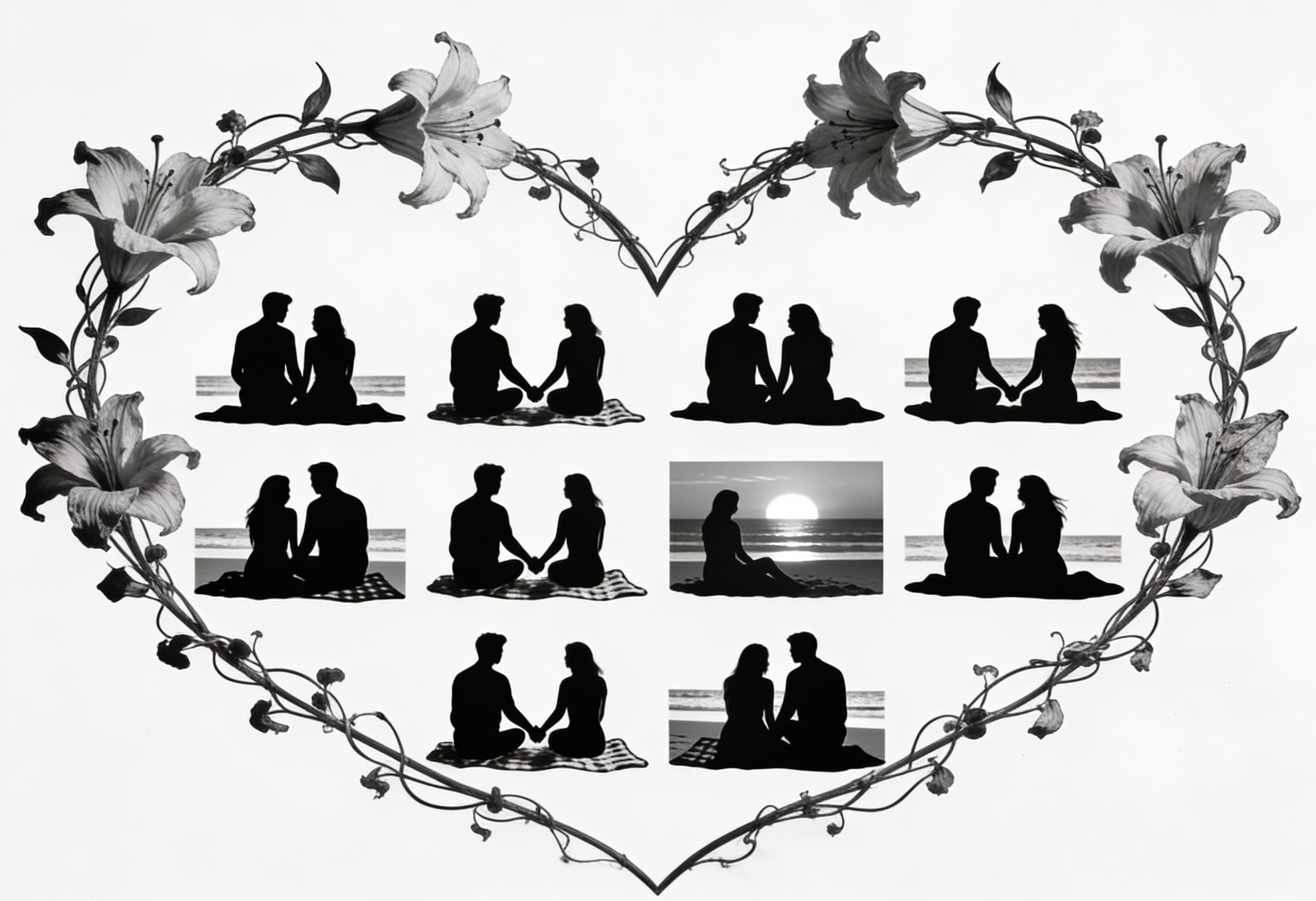 Couple Silhouette Heart Lily Floral