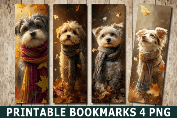 Cozy Autumn Puppy Scarf Bookmark PNG