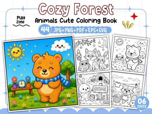 Cozy Forest Animals Cute Coloring Book