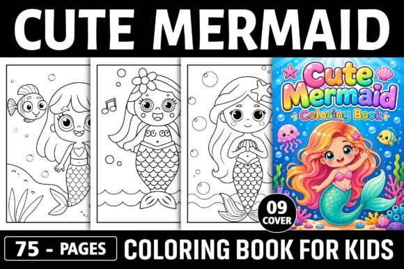 Cute Mermaid Coloring Pages for Kids Graphic by PLAY ZONE · Creative ...