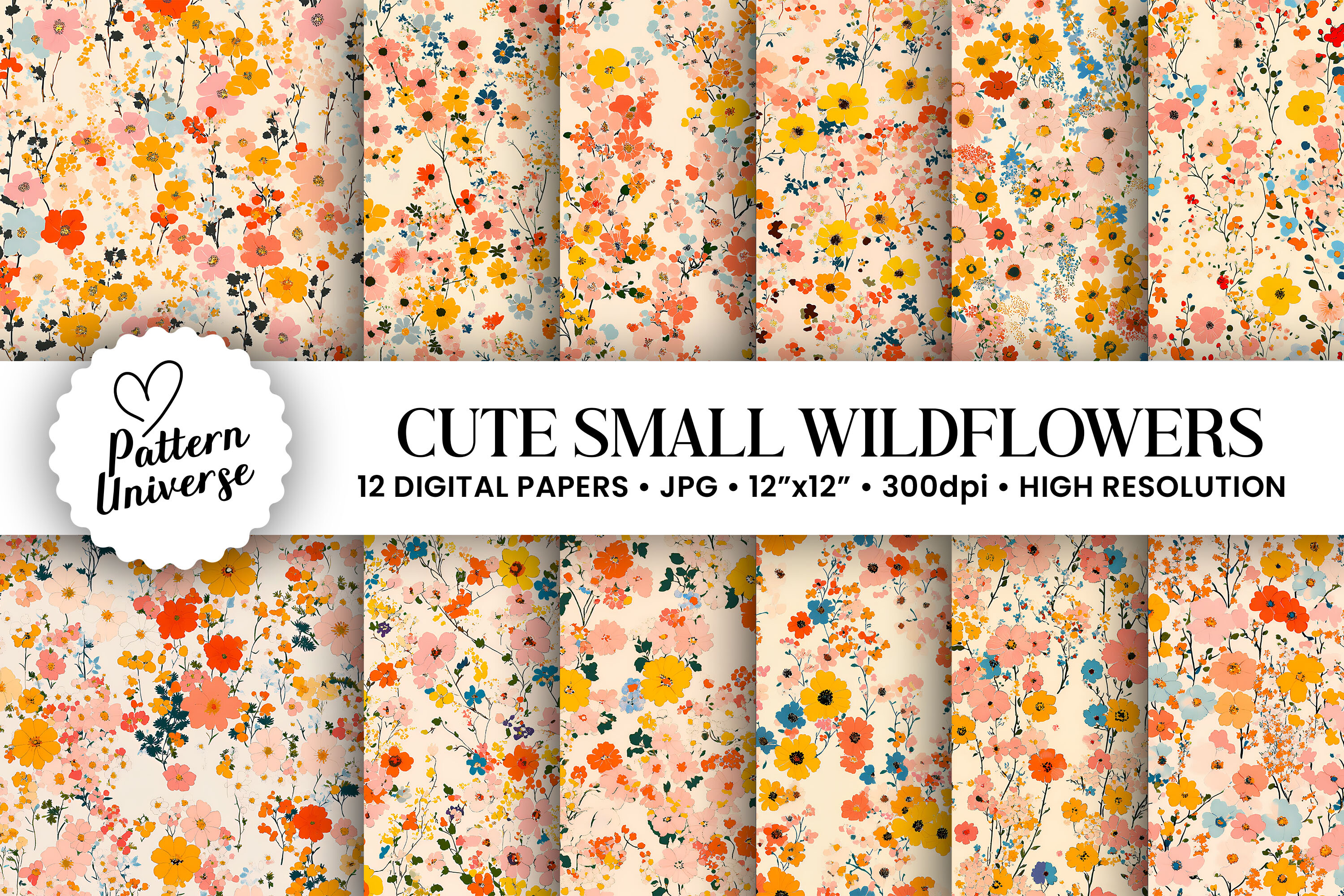 Cute Small Wildflowers Digital Papers Graphic by Pattern Universe ...