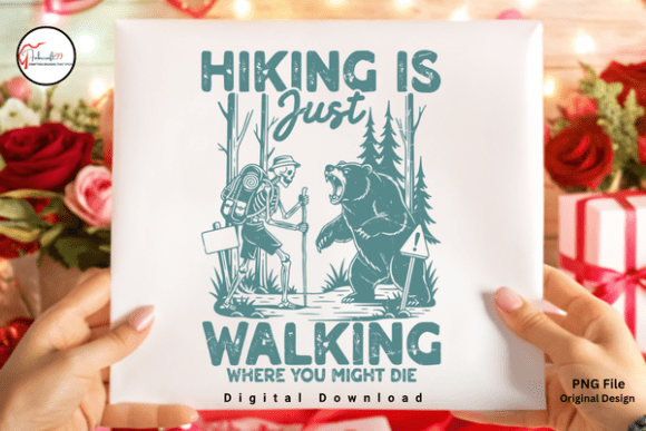 Dark Humor Hiking Bear Skeleton PNG