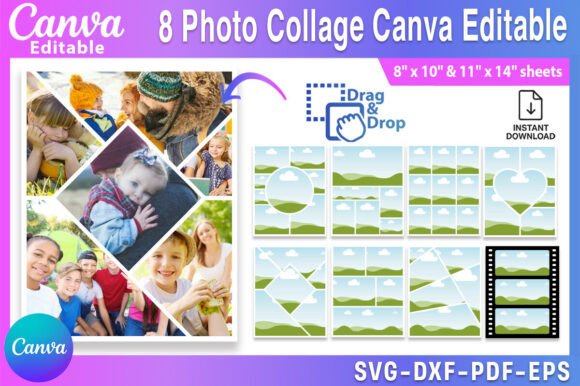 Editable 8 Photo Collage Canva Template