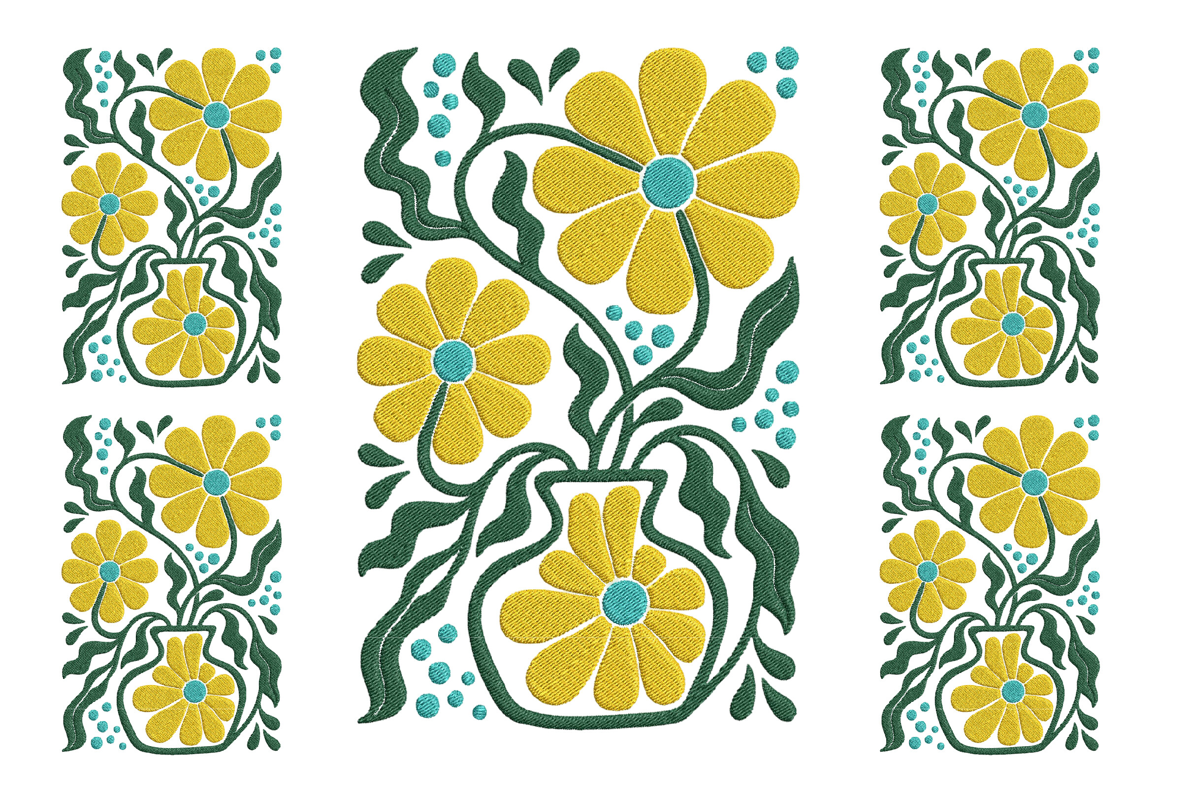 Embroidery Abstract Daisy Flowers Design