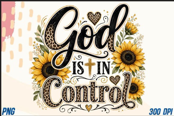 God is in Control Sunflower Christian Graphic T-shirt Designs By SimaCrafts