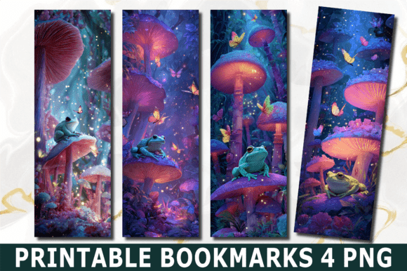 Neon Galaxy Mushroom Frog Bookmark PNG