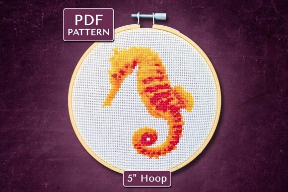 Orange Seahorse Cross Stitch Pattern