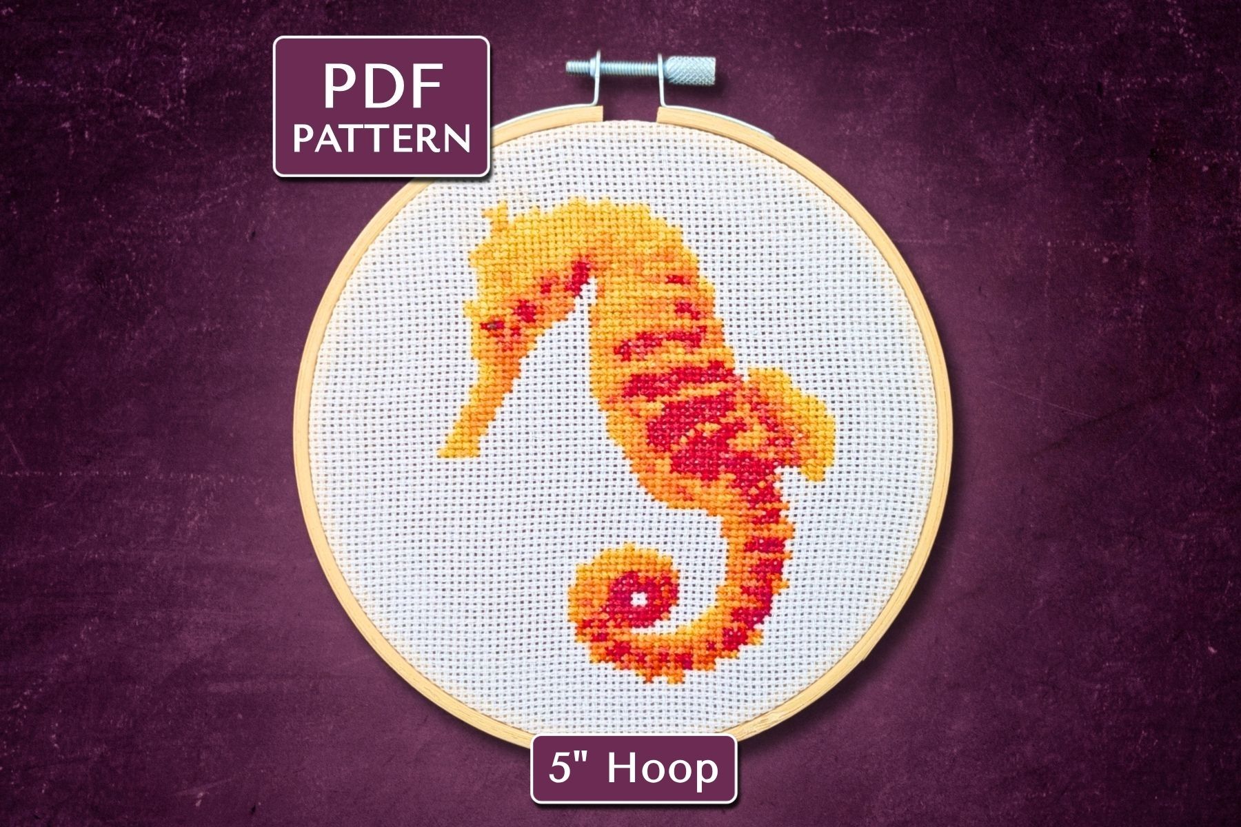 Orange Seahorse Cross Stitch Pattern