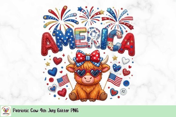 Patriotic Cow 4th July Glitter PNG Illustration Designs de T-shirts Par DigiArtDesign