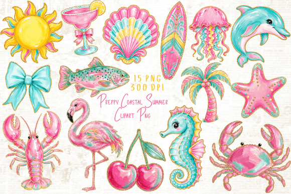 Preppy Coastal Summer Clipart PNG Graphic Illustrations By Yassou Bouhad