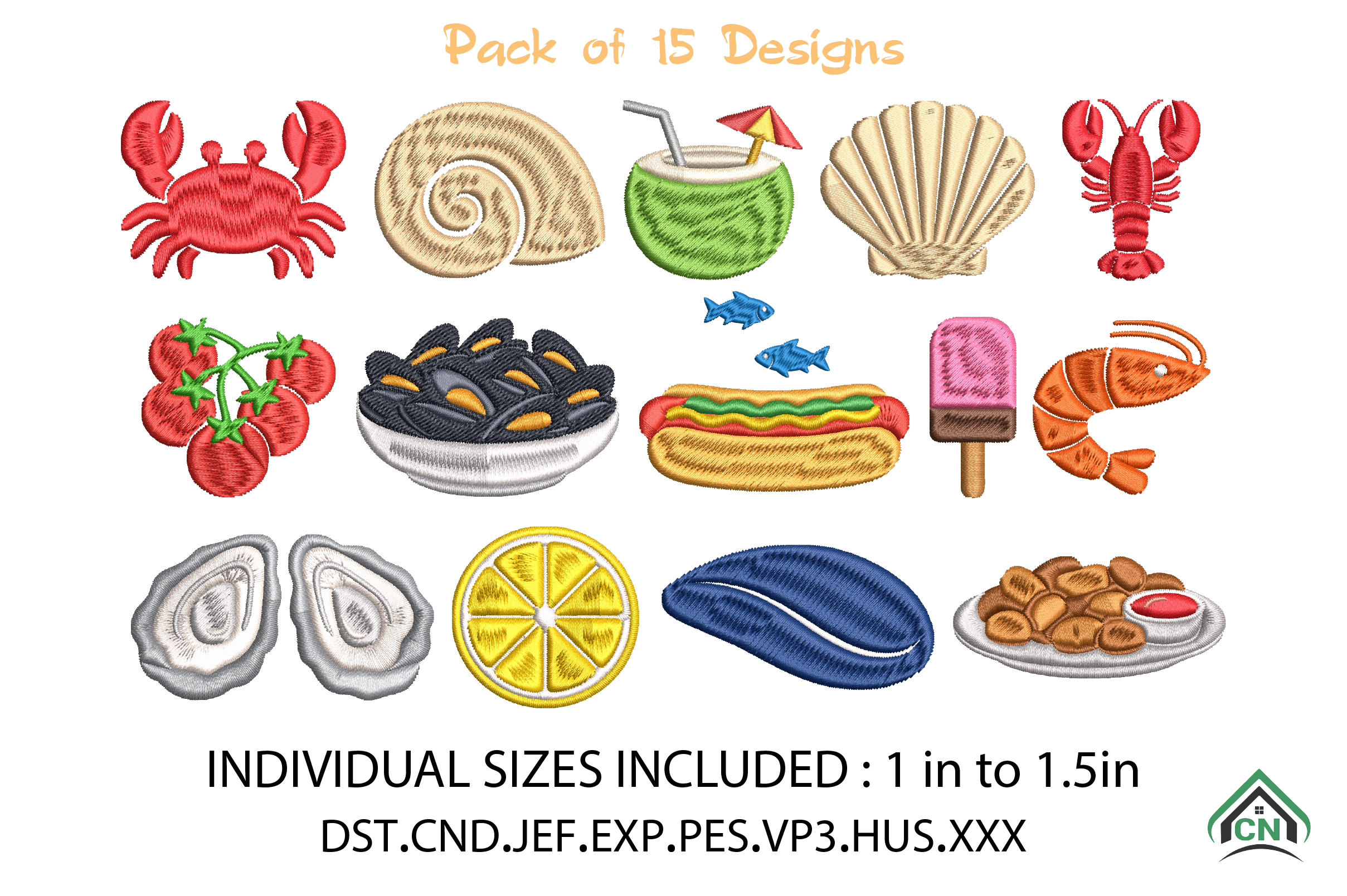 Summer Seafood Embroidery Design Bundle