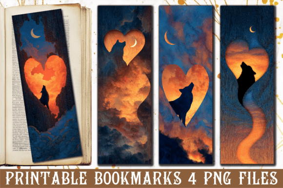 Sunset Heart Silhouette Wolf Bookmark