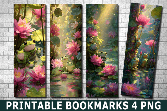 Vibrant Pink Water Lily Frog Bookmark