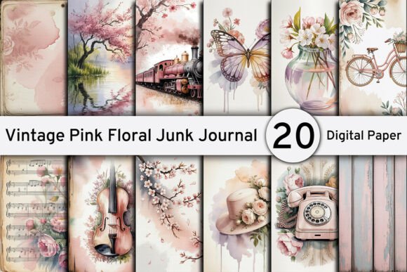 Vintage Pink Floral Junk Journal Pages Graphic Backgrounds By Designs_Studio4