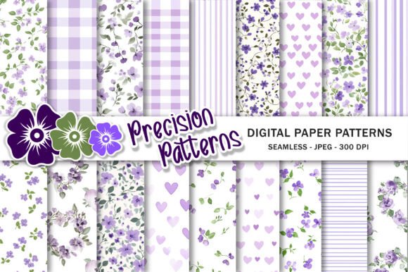 Violets Floral Heart Digital Paper Grafik Papier-Muster Von Precision Patterns