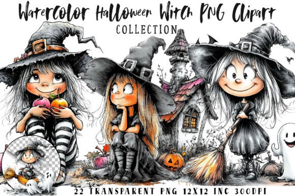 Watercolor Halloween Witch PNG Clipart Graphic Illustrations By RevolutionCraft