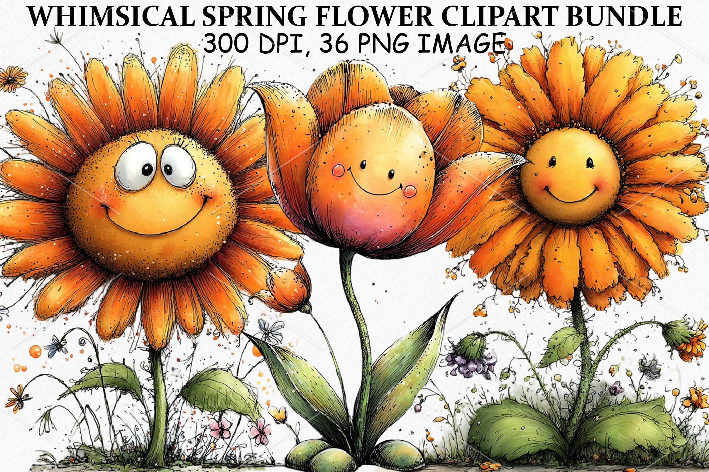 Whimsical Spring Flower Clipart Bundle Graphic by Lazy Panda · Creative ...