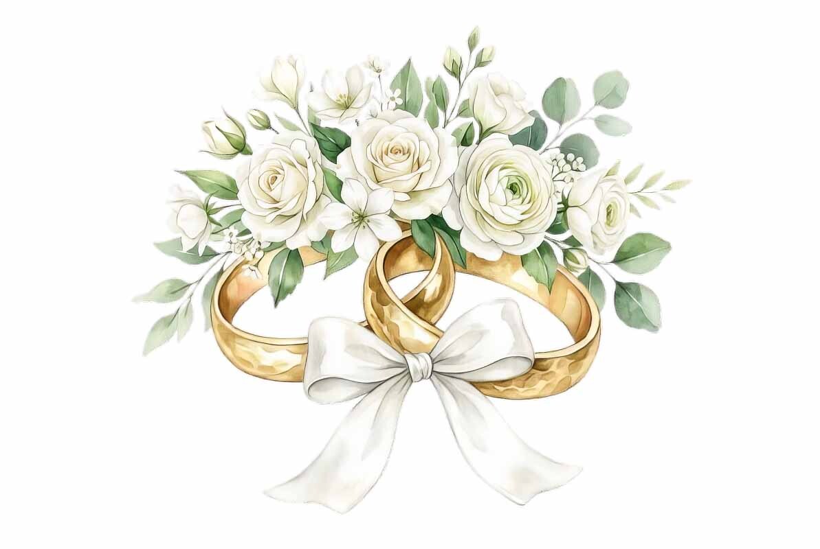 Gold Wedding Rings White Flowers