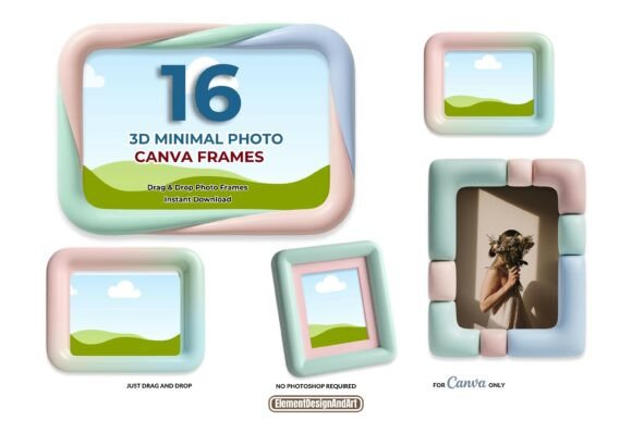 3d Minimal Canva Photo Frames Bundle Graphics