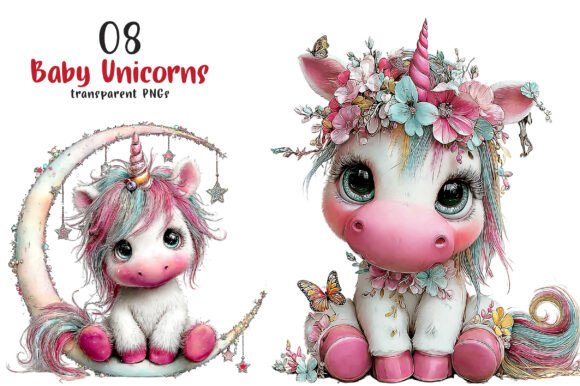 Baby Unicorns Sublimation Clipart Gráfico Ilustraciones Imprimibles Por SinaCreation