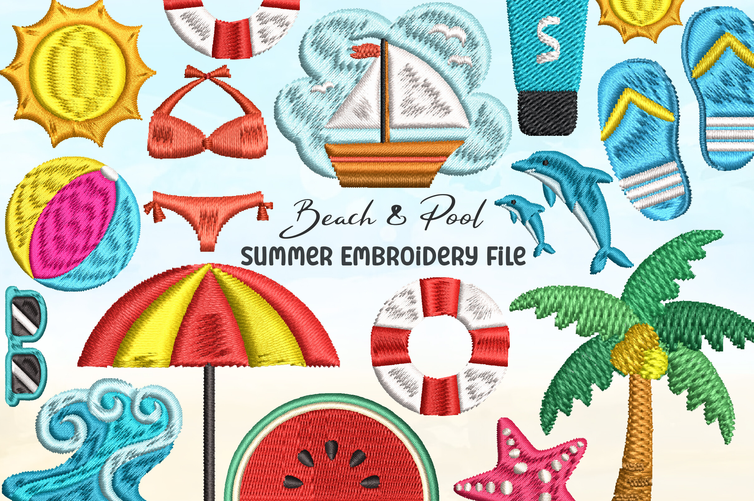 Beach & Pool Summer Embroidery Design