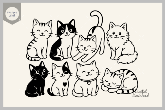 Cute Cat SVG Bundle, Cat Silhouette SVG