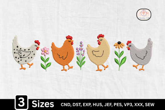 Farm Hen Floral Chicken Farm Animals Embroidery Design By Embroidery Craft