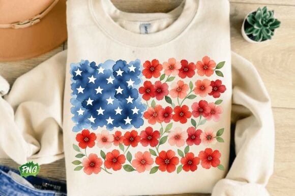 Floral American Flag PNG, Patriotic Png Graphic T-shirt Designs By OrinDesign