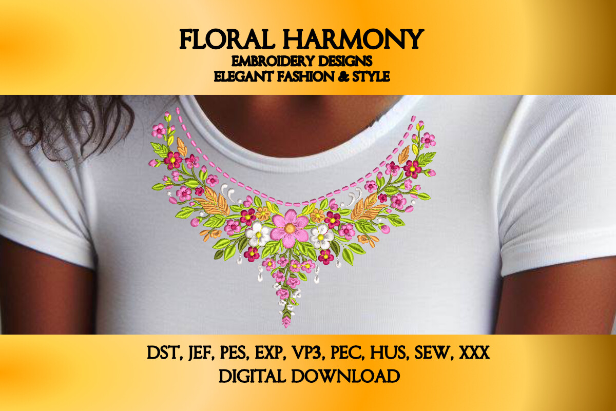 Floral Harmony Neckline Embroidery