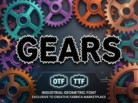 Gears Font PNG with transparent background - Preview 1