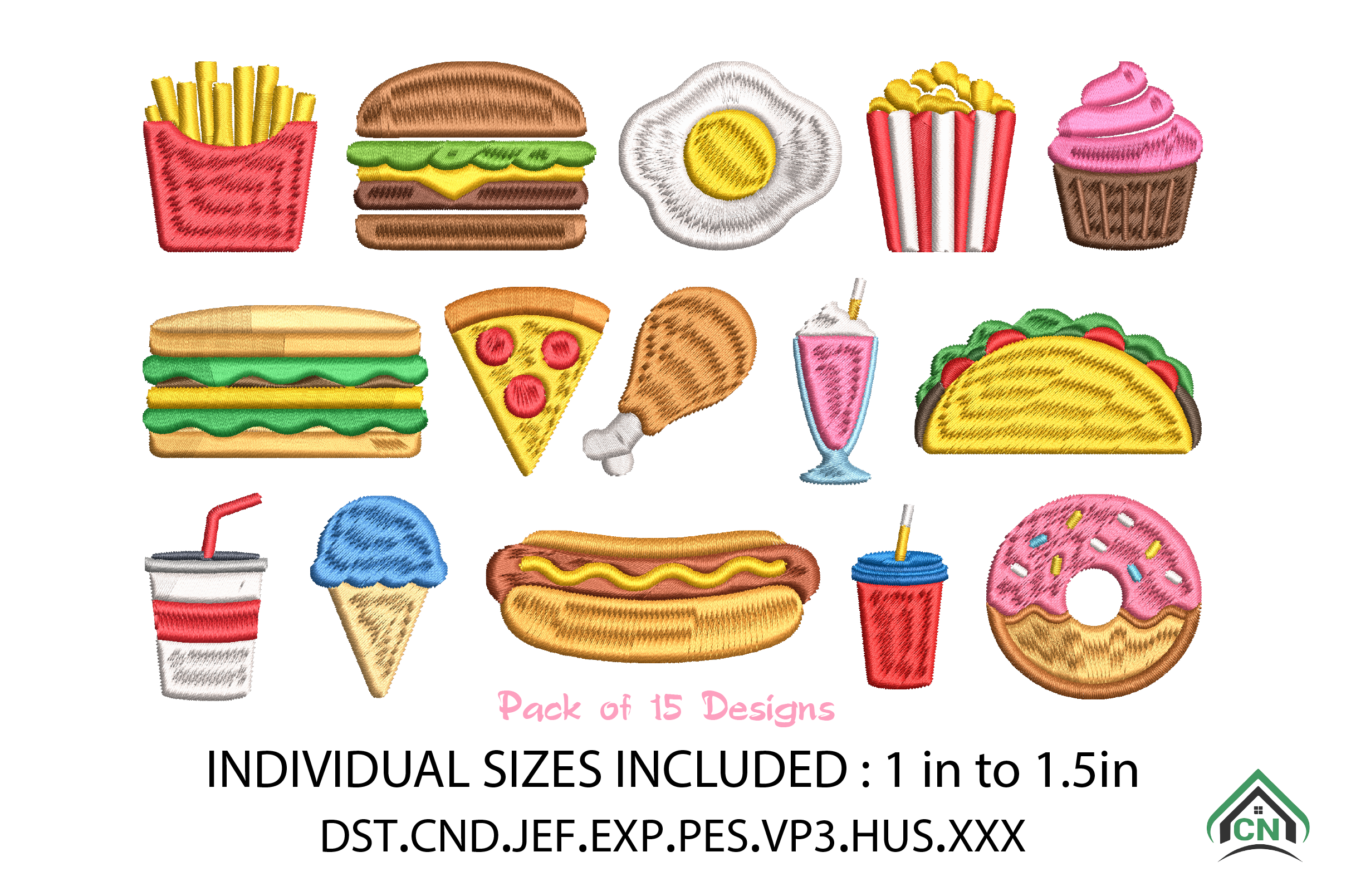 Mini Fast Food Embroidery Design Set