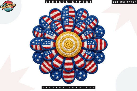 Red White Blue Crochet Yarn Flower PNG