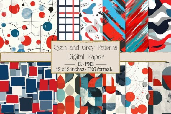 Red, White, Blue, Cyan and Grey Patterns Grafica Motivi AI Di Dream Print