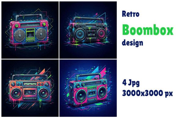 Retro Boombox Design Set Graphic by AnnArtshock · Creative Fabrica